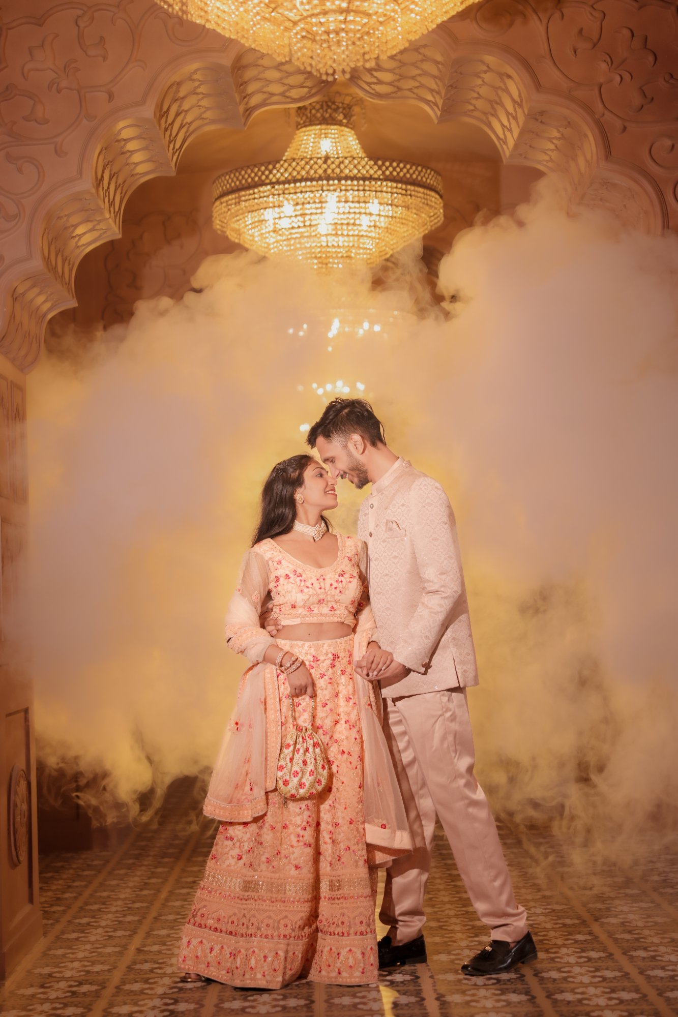 Wedding Couple Smoky Golden Venue